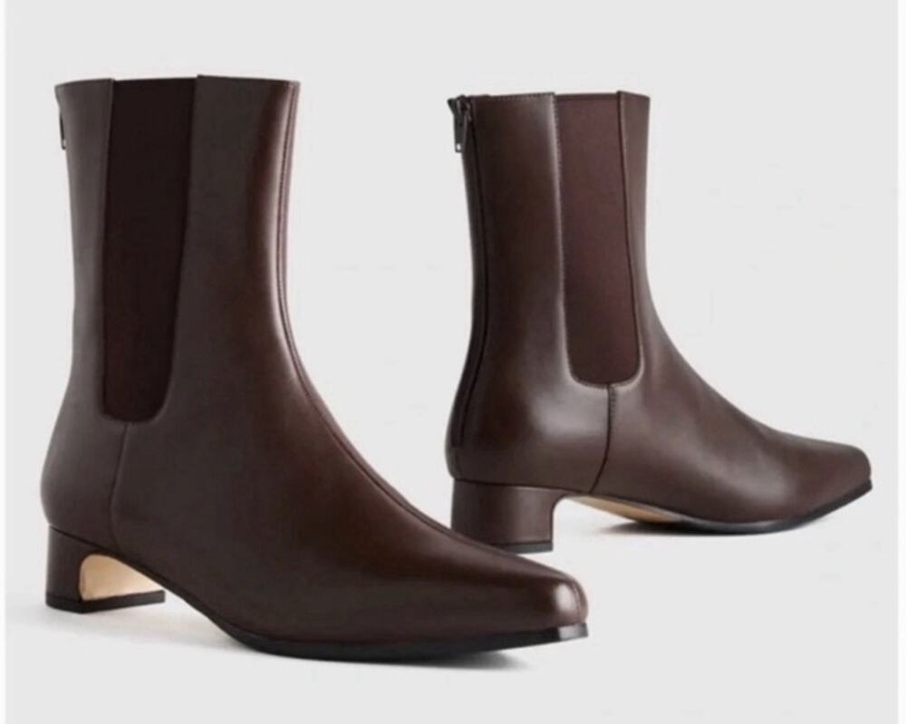NEW Quince Women Italian Leather Kitten Heel Ankle Boot •6.5 Espresso Brown $164